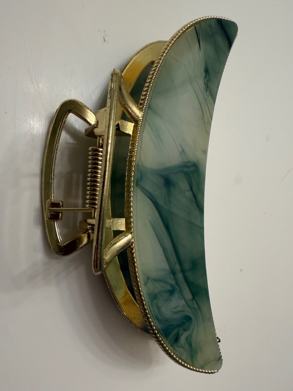 Gold-Tone Hair Claw with Green Marble Inlay - Picture 3 of 3